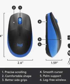 Logitech M191 Mouse, Full-size wireless - Blue (910-005909) - Image 3