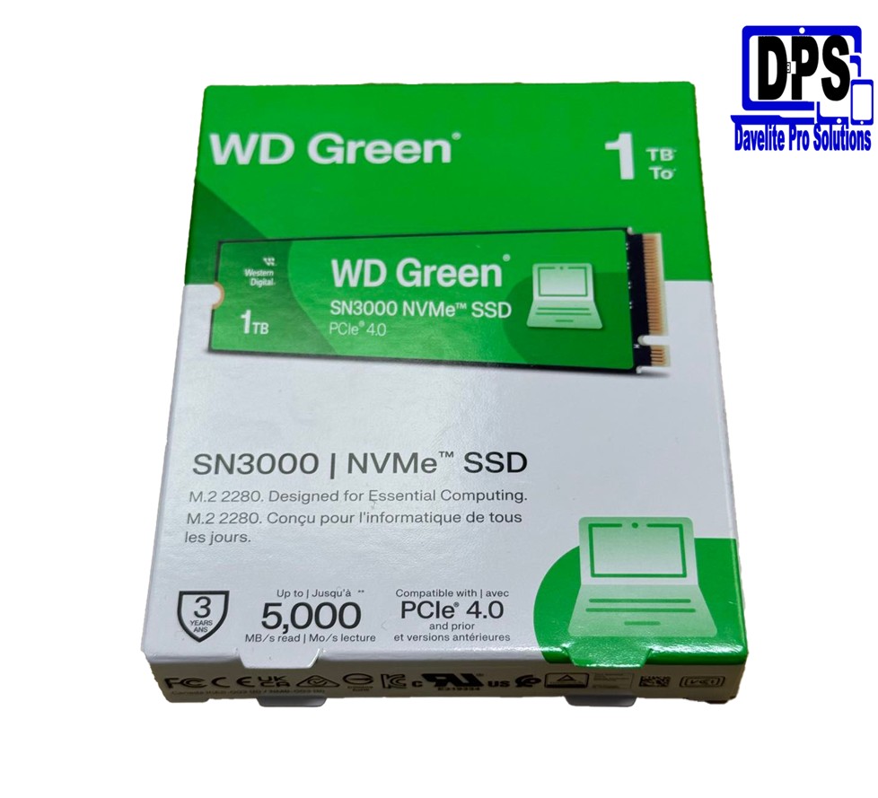 WD Green 1TB, SN3000 NVMe SSD, Gen4 PCIe M.2, 2280 Up to 5000MB/s. (WDS100T4G0E)
